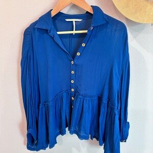 Free People Babydoll Blue Crop‎ blouse size Small